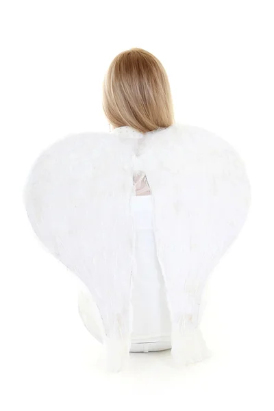 Blonde angel girl back with wings — Stock Photo, Image