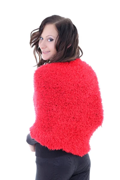 Jovem mulher com poncho vermelho — Fotografia de Stock