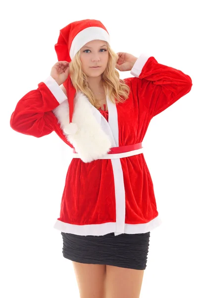 Donna che indossa il costume da Babbo Natale — Foto Stock