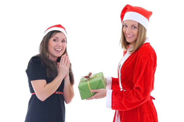 Papai Noel dá presente para garota feliz — Fotografia de Stock