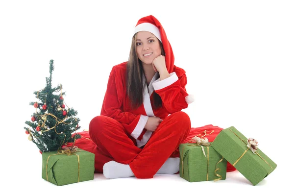 Счастливый Санта с дерева и подарки — стоковое фото