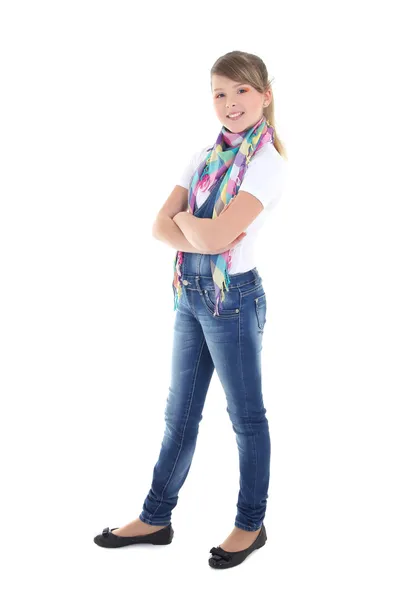 Teenage girl standing over white — Stock Photo, Image