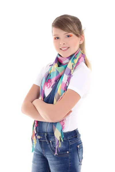 Attractive teenage girl standing over white — Stock Photo, Image