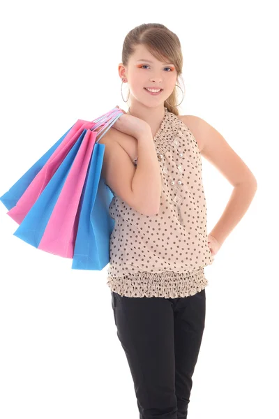 少女与购物袋合影 — 图库照片
