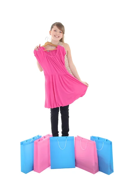 Dospívající dívka zobrazeno nové šaty — Stock fotografie
