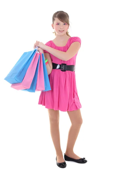Beautiful girl in pink dress posing — Stock Photo, Image