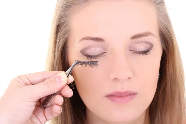 Young blondie woman with artificial eyelashes — Stock Photo, Image