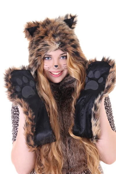 Portrait of attractive girl in cat costume — Stock Photo, Image