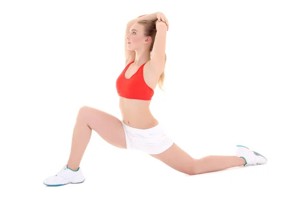 Hermosa atleta mujer haciendo ejercicio físico — Foto de Stock