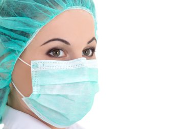 üzerine beyaz - maskeli kadın doktor kapatmak dikey