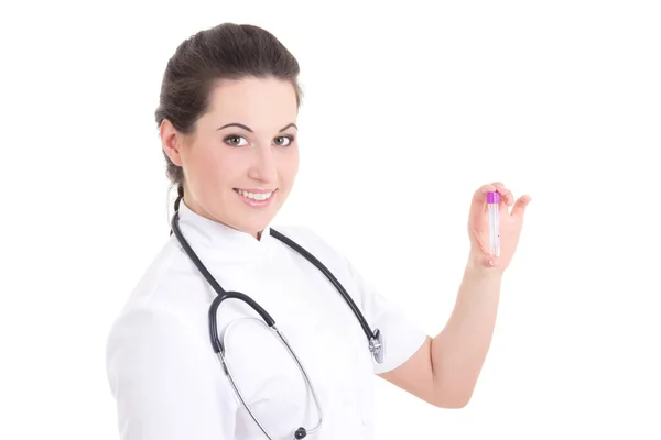 Jeune femme médecin avec tube à essai — Photo