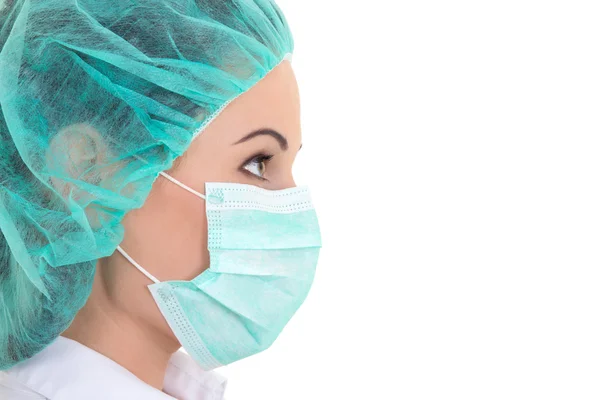 Close up portrait of young female doctor in mask — Stock Photo, Image