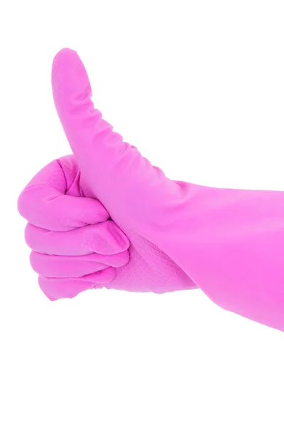 Hand in rubber glove thumbs up isolated on white — Stock Photo, Image