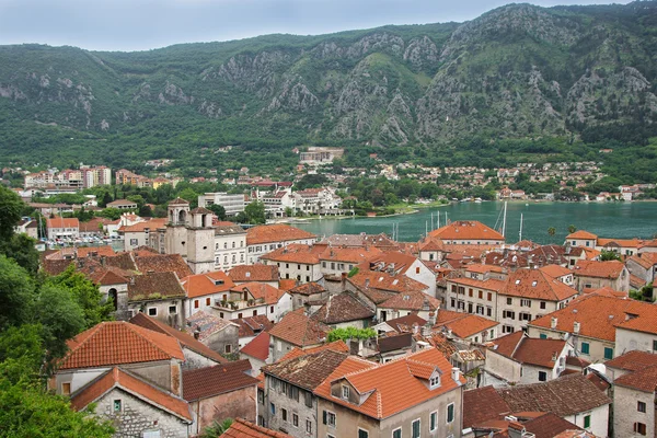 El casco antiguo de Kotor y la bahía de Boka Kotorska, Montenegro — Foto de Stock