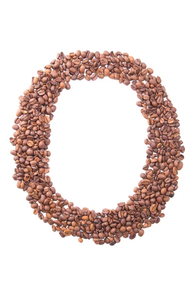 Bokstaven o, alfabet från kaffebönor på vit bakgrund — Stockfoto