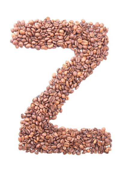 Buchstabe Z, Alphabet aus Kaffeebohnen auf weißem Hintergrund — Stockfoto