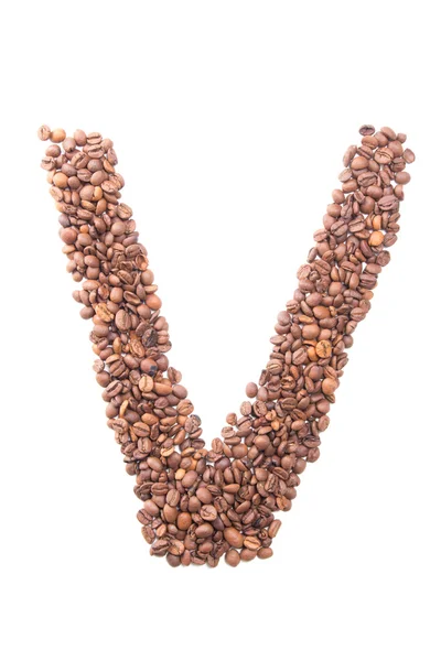 Letter V, alphabet from coffee beans on white background — Stock Photo, Image