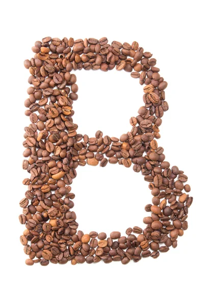 Letter B, alphabet from coffee beans on white background — Stock Photo, Image