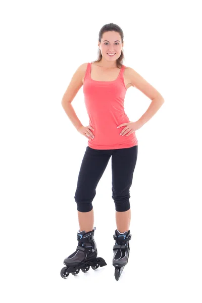 Pretty woman on roller skates. studio shot — Stock Photo, Image