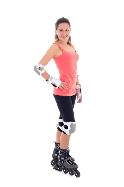 Attractive young brunette on roller skates — Stock Photo, Image