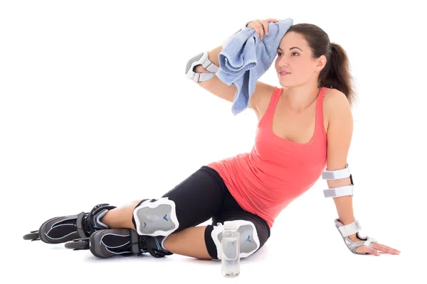 Tired woman after roller training — Stock Photo, Image