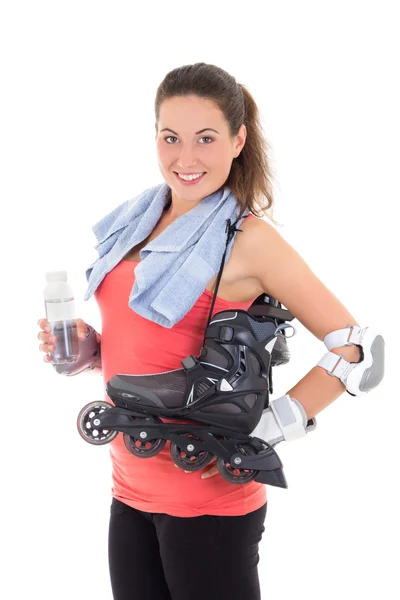 Lächelnde Frau mit Inline-skates — Stockfoto