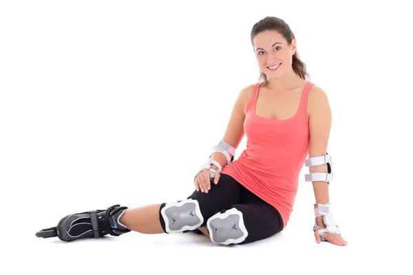 Woman sitting with rollers on legs Royalty Free Stock Photos