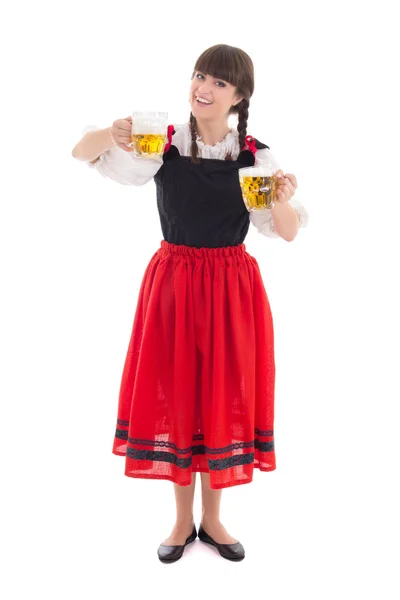 Βαυαρική κορίτσι με κύπελλα μπίρας — Φωτογραφία Αρχείου
