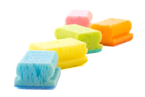 Colorful cleaning sponges isolated over white — Stock Photo, Image