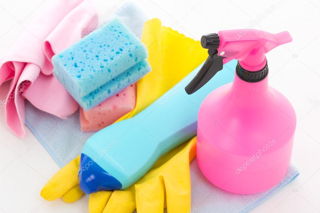Bottles of dishwashing liquid and kitchen cleaners