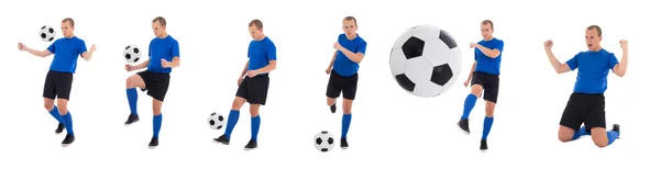 Collection of photos - soccer player with a ball on white backgr — Stock Photo, Image