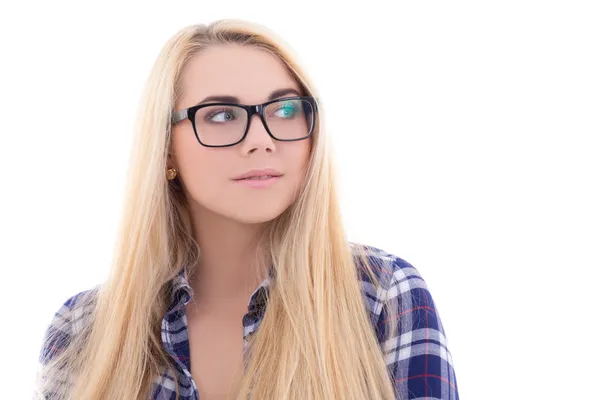 Sexy Blondie Mädchen in Brillen mit schönen langen Haaren zu isolieren — Stockfoto
