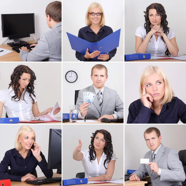 Collage av affärsmän som arbetar på kontor — Stockfoto