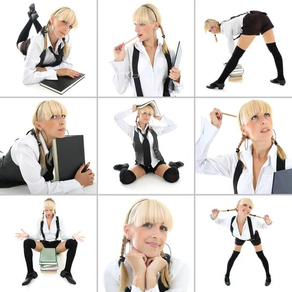 Collage of young woman in school form — Stock Photo, Image