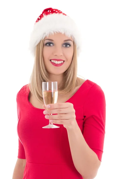 Beautiful young christmas woman with glass of champagne — Stock Photo, Image