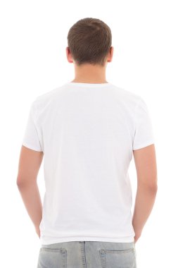 izole bir adama arkadan görünüm beyaz t-shirt