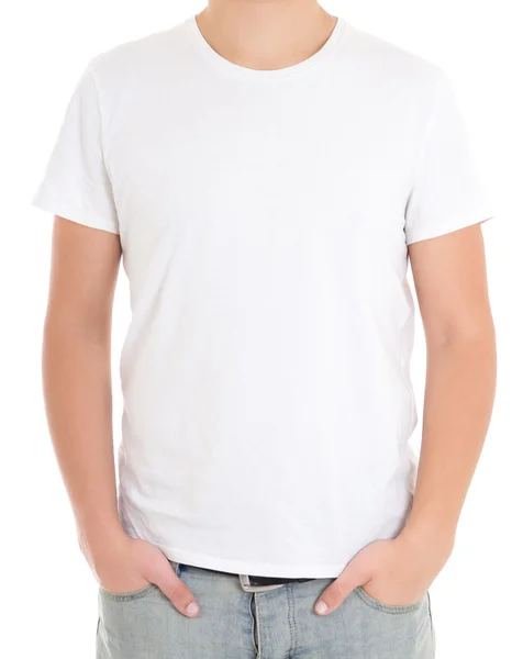 T-shirt branca num homem isolado — Fotografia de Stock