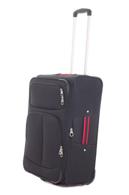 izole beyaz zemin üzerine siyah seyahat valizi