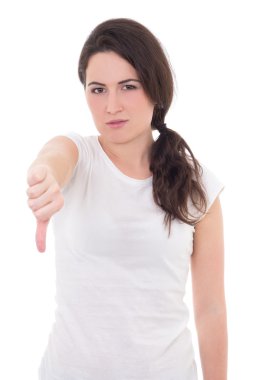 başparmak aşağı beyaz zemin üzerinde izole kadın