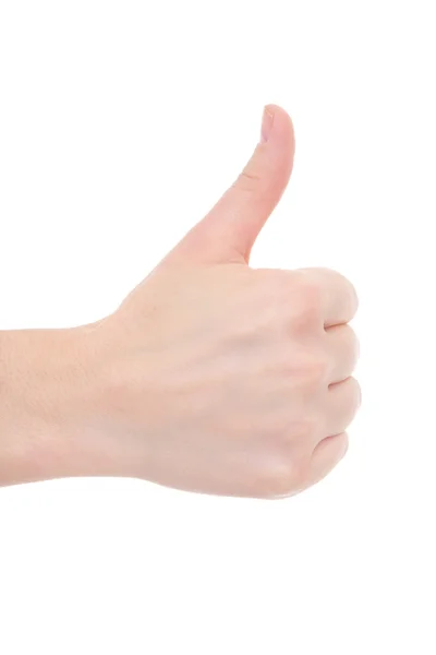 Female hand thumbs up isolated on white — Stock Photo, Image