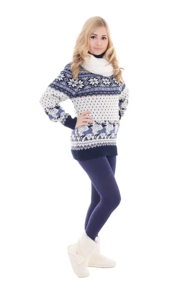 Young beautiful blond posing in winter clothes isolated on white — Stock Photo, Image