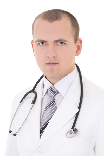 Retrato de joven médico aislado en blanco — Foto de Stock