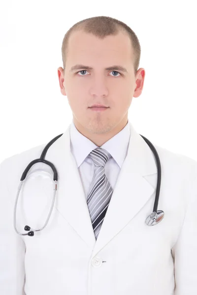 Retrato do médico bonitão isolado no branco — Fotografia de Stock