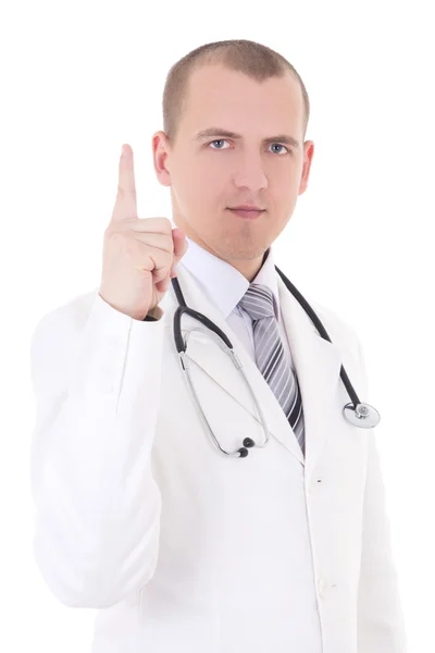 Young attractive male doctor having an idea isolated on white — Stock Photo, Image