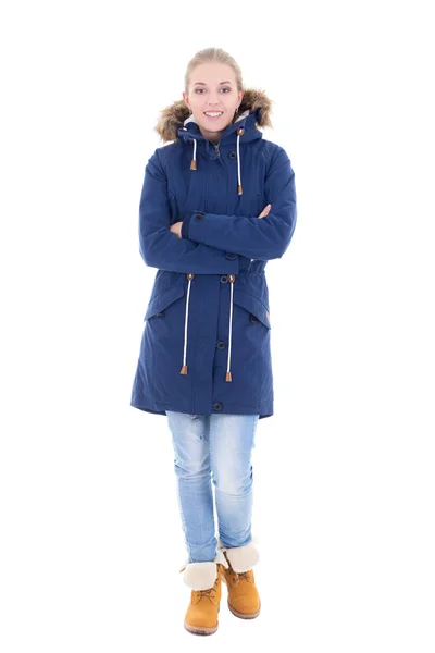 Junge attraktive Frau in Winterkleidung isoliert auf weiss — Stockfoto