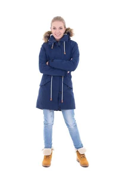 Mujer joven en ropa de invierno aislado en blanco —  Fotos de Stock
