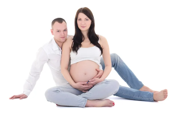 Heureux couple enceinte isolé sur fond blanc — Photo