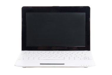 küçük laptop ile boş bir ekran üzerinde beyaz izole