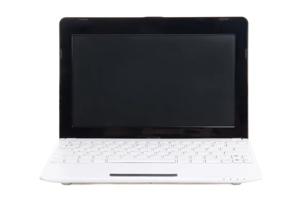 Petit ordinateur portable avec écran blanc isolé sur blanc — Photo