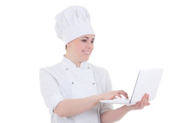 cook üzerinde beyaz izole defter tutan kadın
